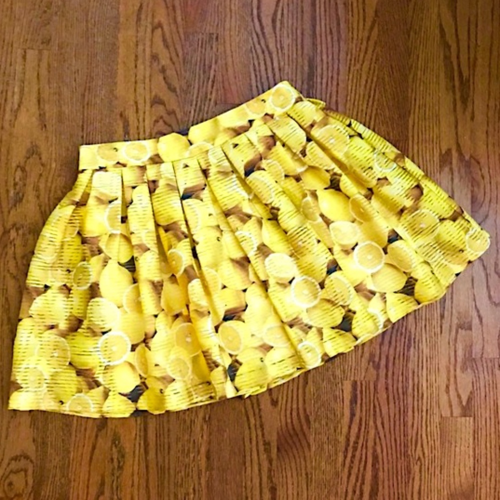 Alice + Olivia Pleated Yellow Lemon Floral Skirt